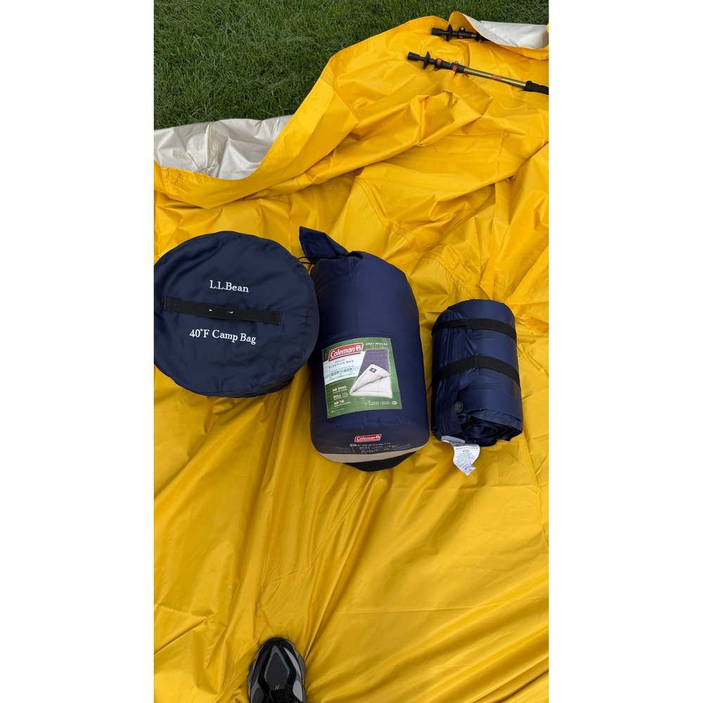 Coleman Brazos 20-40F Sleeping Bag LL Bean 40F Camp Bag & Sleeping Pad Set Navy